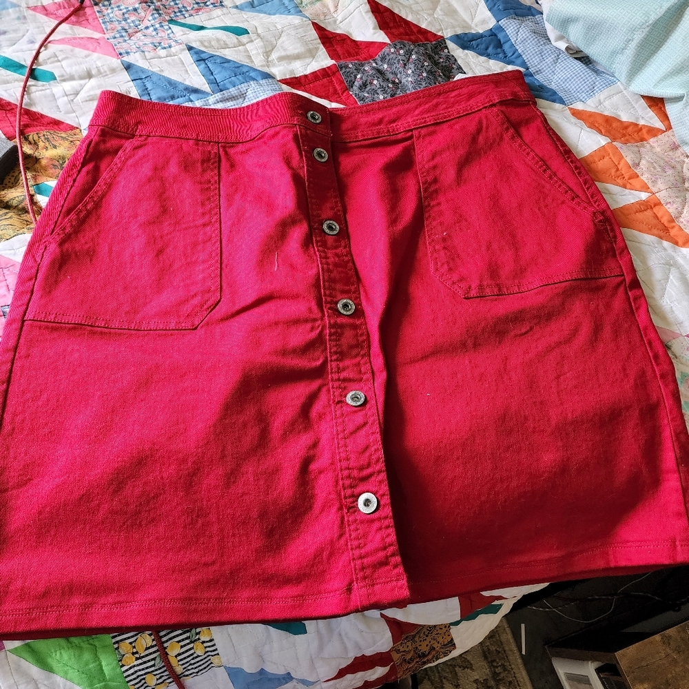 Red jean skirt ( knee length)